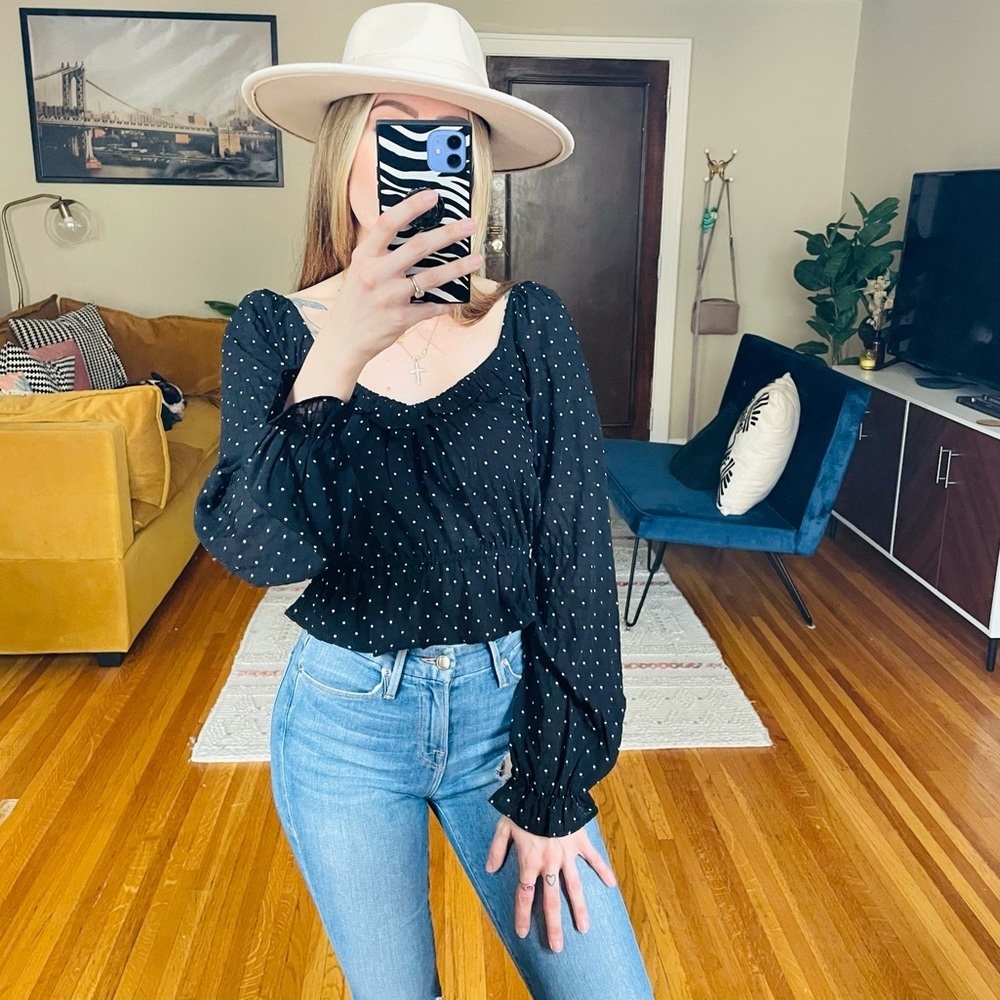 Brave Soul Polka Dot Long Sleeve Ruffle Top - Picture 8 of 10